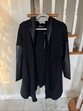 Blank NYC Black Hooded Mixed-Media Open Cardigan